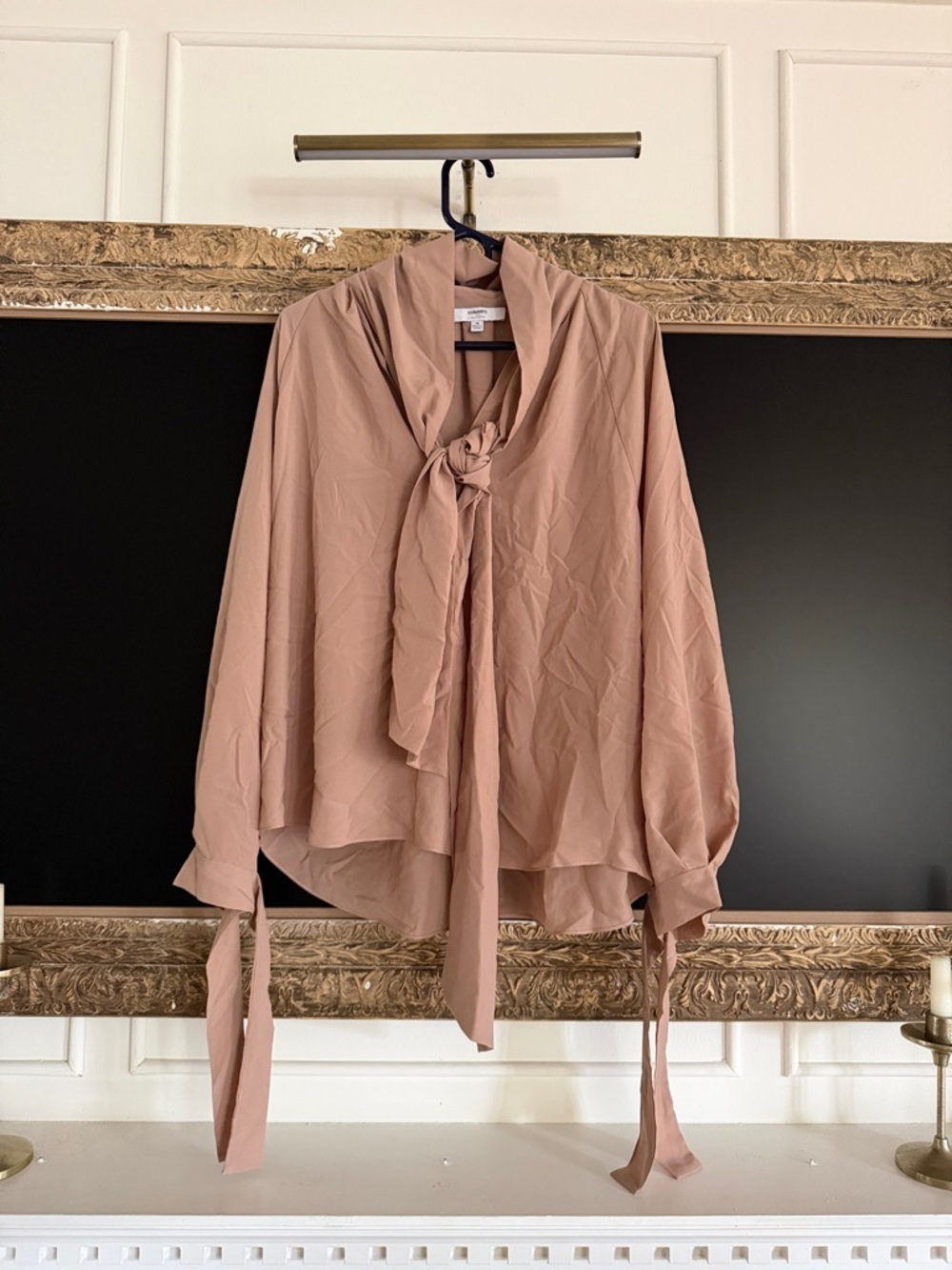 Tie-Neck Blouse with Long Sleeve Detail in Dusty Rose